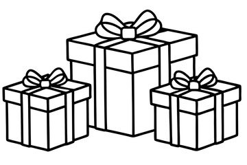 Gift Box Set Line Art Vector