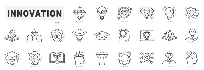 Innovation related line icons. Creativity, idea, invention etc. Editable stroke