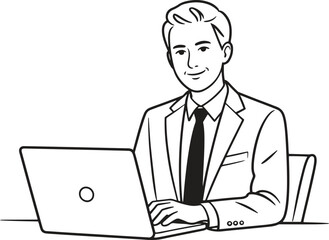 Businessman using laptop computer isolated on white background