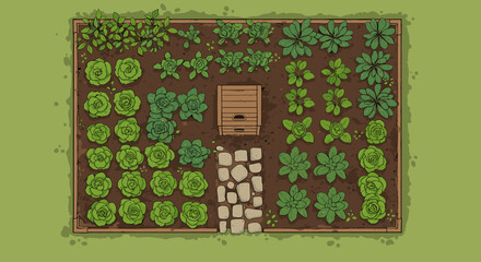 Garden bed plan vegetable herbs arrangement