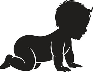 Silhouette of Crawling Baby. Childhood, innocence, toddler, life, growth. Vector illustration on white background