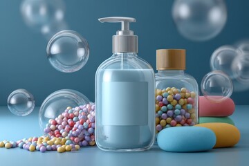 Glossy liquid soap bottle banner