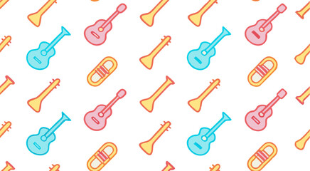 Obraz premium Cute doodle musical element's seamless pattern background vector design 