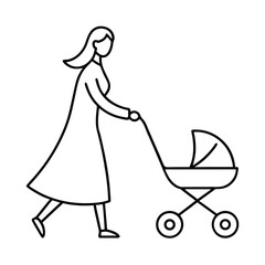 Mother Pushing Stroller Vector Icon