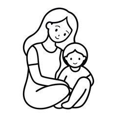  Mother and Child Line Art Vector Icon