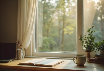 Cozy morning light streams through window, perfect for quiet reflection.