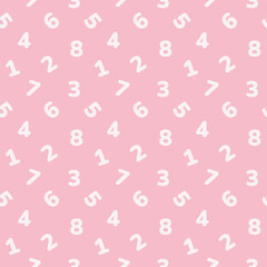 Numbers figure seamless pattern on pink pastel background. Cute print for children. Vector illustration
