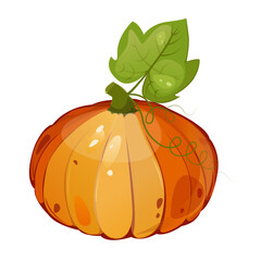 Pumpkin with leaf for autumn harvest,Halloween,Thanksgiving design.For greeting cards, posters, flyers, banners for fall festivals and farmers’ markets, packaging,website, game icons, textile design