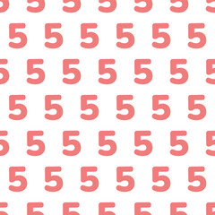 5 points seamless pattern. Red Five numbers simply print for kids. Vector illustration on white background
