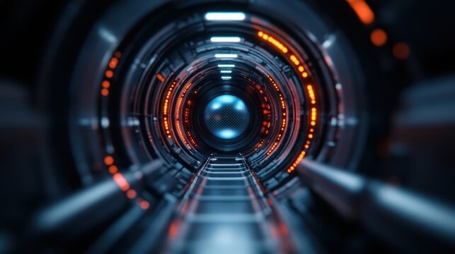 A visually striking image of a futuristic tunnel with bright glowing lights, creating an atmosphere filled with technology and depth that sparks the imagination about the future.