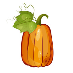 Pumpkin with leaf for autumn harvest,Halloween,Thanksgiving design.For greeting cards, posters, flyers, banners for fall festivals and farmers’ markets, packaging,website, game icons, textile design