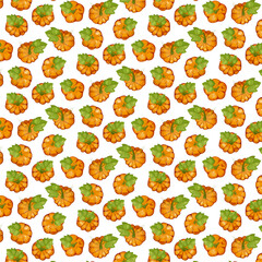 Seamless pattern pumpkins for autumn harvest, Halloween, and Thanksgiving design. For greeting cards, posters, flyers, banners for fall festivals and farmers’ markets, packaging, textile design