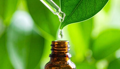 essential oil and green leaf