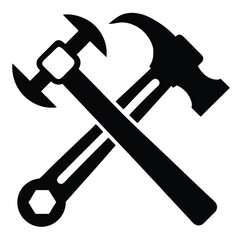 Crossed Wrenches and Hammer Silhouette