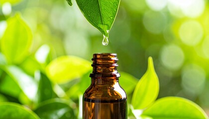 essential oil with green leaf