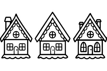 Fototapeta premium Gingerbread House Line Art Set