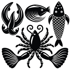fish, seafood, illustration, Minimalist Fish Silhouette, black and white, monochrome, vector on white background