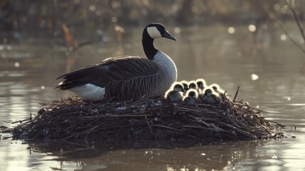 canadian goose protecting her babies

