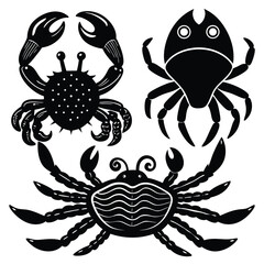 Fish and Seafood Vector Illustration Set,
Monochrome Ocean Creature Designs,
 Fish Silhouette Collection