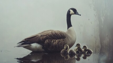 canadian goose protecting her babies
