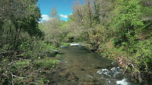 Fast Flowing Stream Of Rio Lerez Near Pedre, Cerdedo-Cotobade, Pontevedra, Galicia, Spain. Close-up Shot