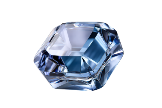 Elegant blue geometric crystal on a transparent background
