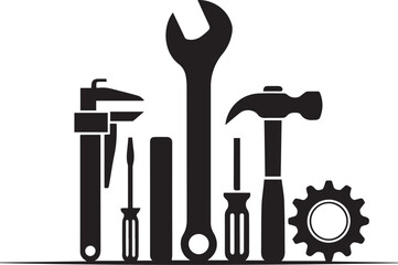 tools silhouette, wrench silhouette, hammer silhouette, screwdriver outline, pliers silhouette, toolbox icon, gear silhouette, construction tools, saw silhouette