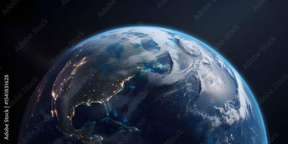 Wall mural high-resolution view of earth from space showing day and night across continents