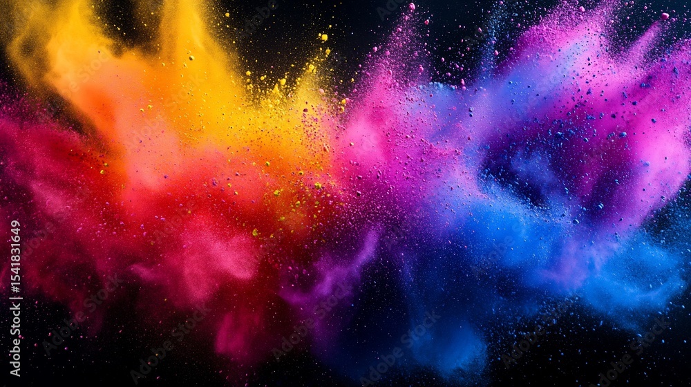 Poster abstract colorful powder explosion on black background. possible use a dynamic visual for posters, w