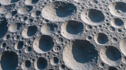 Lunar surface with numerous craters, showcasing rugged and textured landscape. image evokes sense of vastness and mystery
