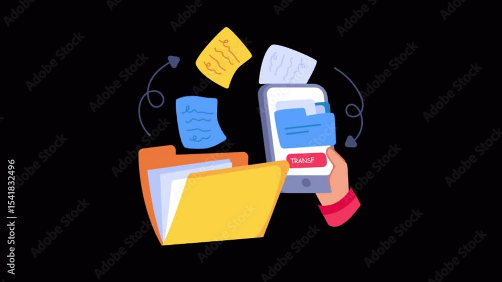 Poster transfer documents 2d flat animations on transparent background