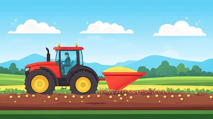 Obraz premium Tractor harvesting a field of crops.