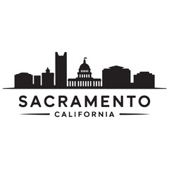 Obraz premium Sacramento city skyline horizontal banner. Sacramento city, California USA. Vector template for your design. Vector black silhouette. with white background