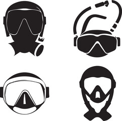 Diving Masks and Snorkels Black and White Vector Icons