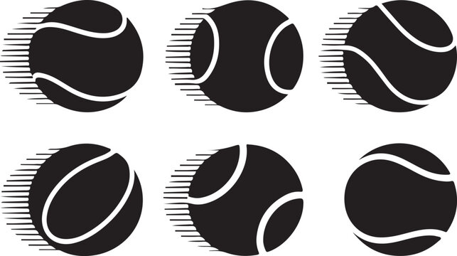 Six black tennis balls in motion graphic design