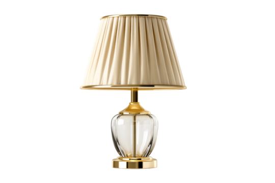 Elegant table lamp with golden accents and pleated shade design
