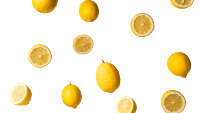 Fresh Lemons and Slices Against a png Background