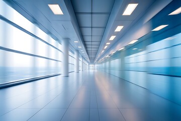 Modern Architectural Corridor: A spacious and contemporary interior showcases a long, light-filled corridor. Clean lines and a minimalist aesthetic create a sense of openness.