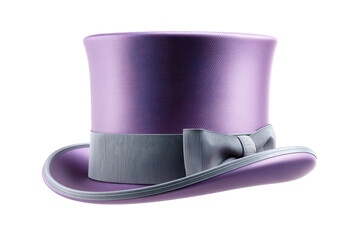 Purple top hat with gray band and bow for formal occasions
