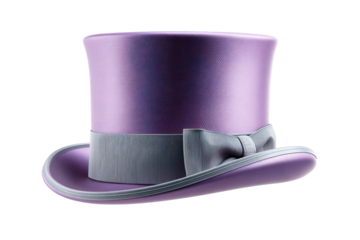 Purple top hat with gray band and bow for formal occasions