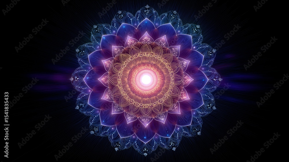 Poster vibrant mandala design of chakra energy emanating from the center creating a captivating visual expe