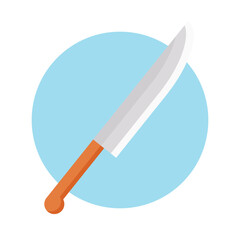 Illustration of a machete knife with wooden grip and sharp blade, vector icon style.