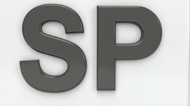 Metallic Gray Letters SP on a White Rounded Square Button, Minimalist Design