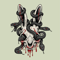 Obraz premium Vivid Tattoo Illustration Of A Snakes Coiled Around A Skull Expressing Darkness And Power
