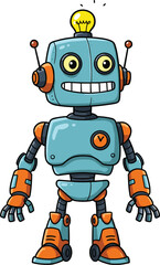 Cheerful Cartoon Robot with a Light Bulb Head: Friendly and Playful AI Character Design