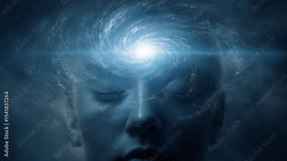 Poster exploring the connection between ai and chakra through meditation and cosmic imagery