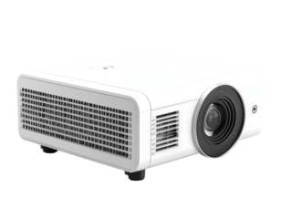 Modern white projector on a plain background