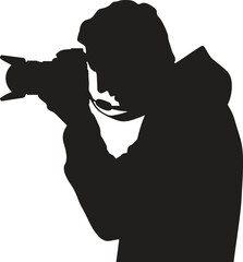 Silhouette of Photographer. Camera, media, creative, lens, capture. Vector illustration on white background
