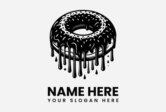 A delectable chocolate-glazed donut logo design, dripping with rich icing, perfect for a bakery or cafe. - Powered by Adobe