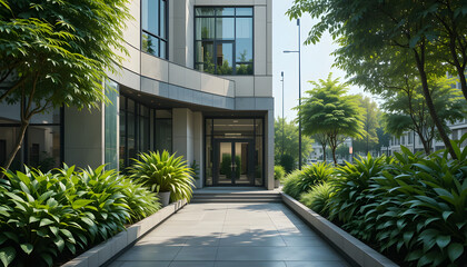 Fototapeta premium Preview Crop Find Similar Green plants outside the office building